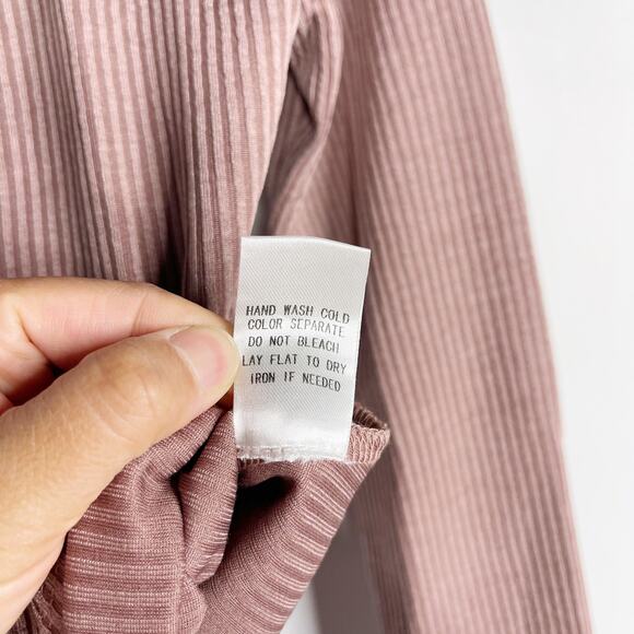 New Le Lis Collection Medium M Mauve Pink Ribbed Cut Out Long Sleeve Bodysuit - Picture 8 of 10